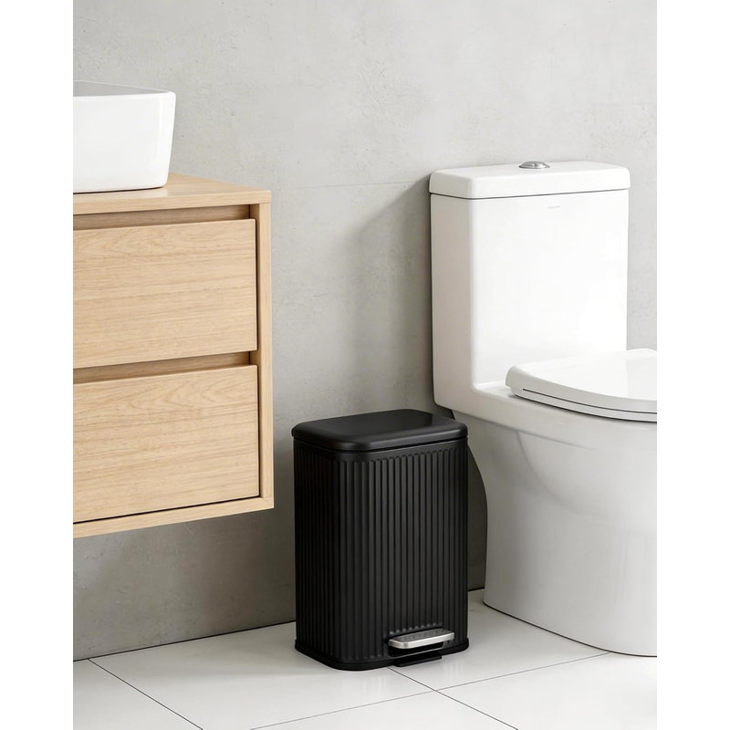 Poubelle à pieds élégante cannelée - Acier inoxydable noir 12L, couvercle à fermeture douce, seau intérieur amovible, bac de recyclage des odeurs pour salle de bain, bureau, maison - 26,5 x 22,3 x 38,8 cm, noir