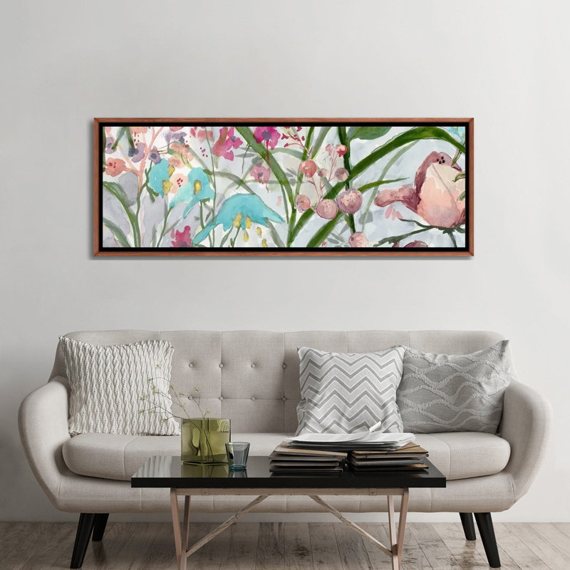 Serenade de fleurs pastel - reproduction d'art murale - toile encadrée, H 24 po x l 72 po, Brun