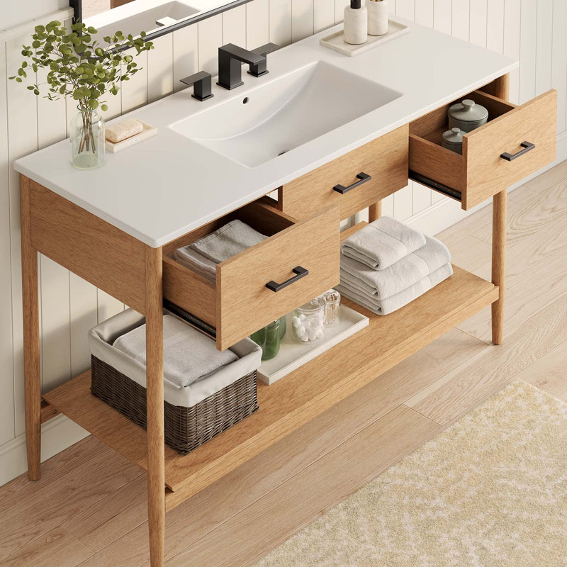 Modway Zaire 48'' Single Bathroom Vanity with Ceramic Top, Natural, White