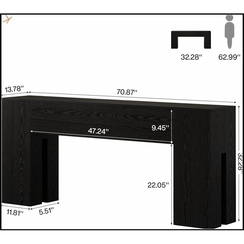 Durable Wooden Foyer Table With Heavy-Duty Reinforced Top, For Hallways And Entryways, Black