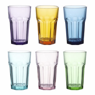 Whole Housewares Colored Glass Drinkware 9.5 Ounce Water Glasses Set Of 6 