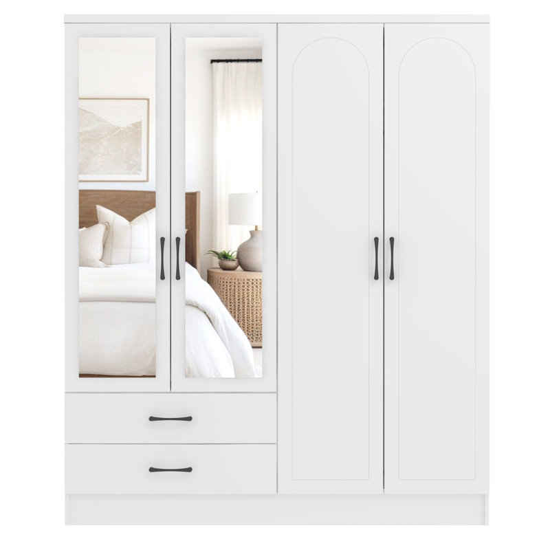 Millbury 4 Door 2 Drawer Wardrobe with Mirror, White