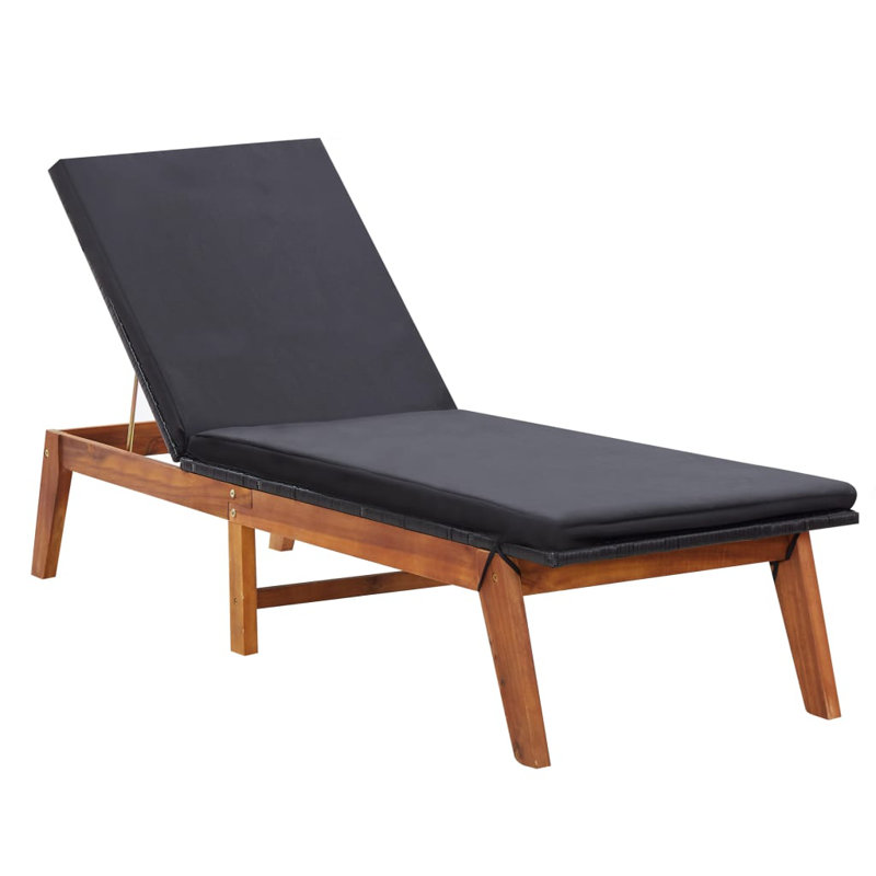 Ethelann 200cm Long Reclining Acacia Single Chaise with Cushions