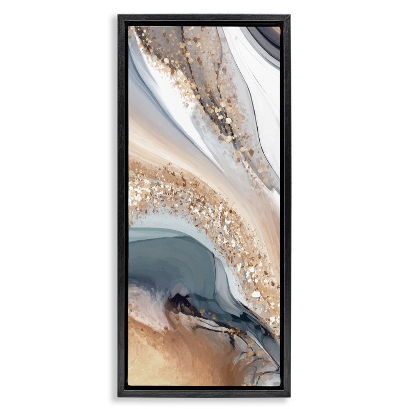Glam Waves, 25" H x 11" W, Jet Black Floater Frame