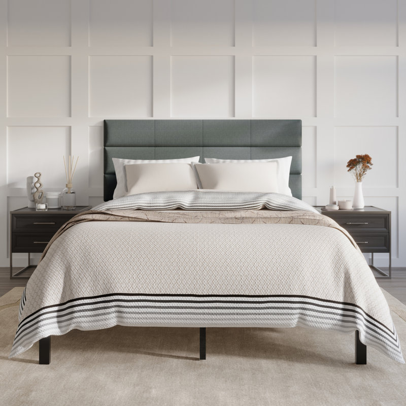 Candius Upholstered Panel Bed, Light Gray, Queen