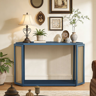 Narrow Console Table With Irregular Top - Sofa Table With Open Shelf Storage For Entryway, Hallway & Living Room by Ophelia & Co.