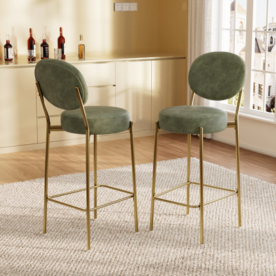 Ensemble de 2 tabourets de comptoir de bar, pieds en tissu d'ameublement dorés pour la cuisine