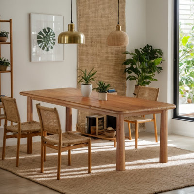 Rectangular Solid Wood Dining Table for 4-6, Farmhouse Kitchen Table with Cylindrical Legs