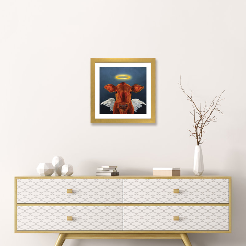 Sainte vache, art encadré, H 16 po x l 16 po x p 1 po, Papier encadré doré