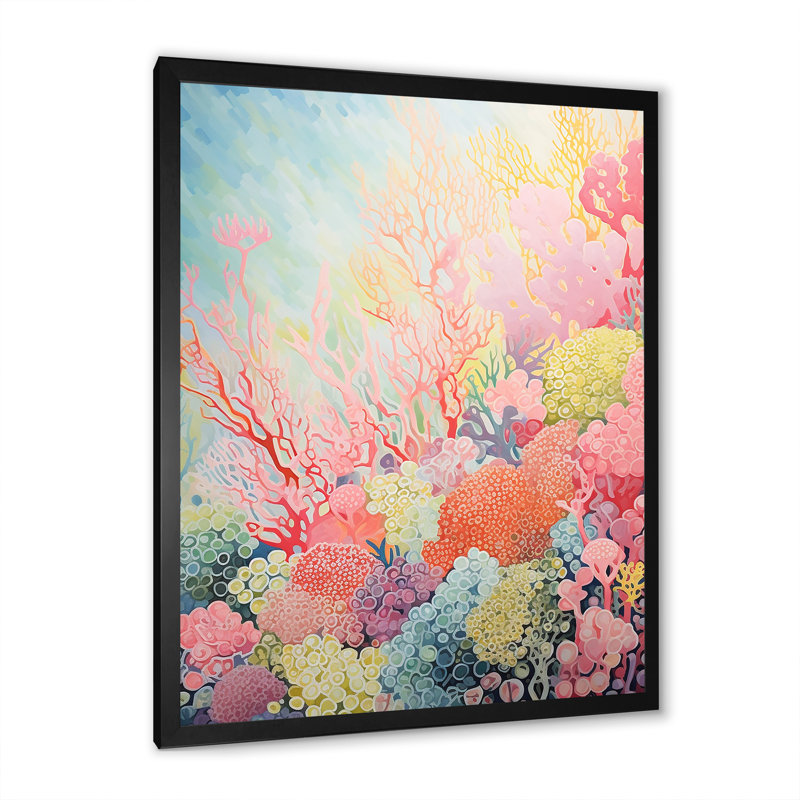 «Coral Reef Barrier Expression V», reproduction sur toile, Cadre simple noir, H 32 po x l 16 po x P 1 po