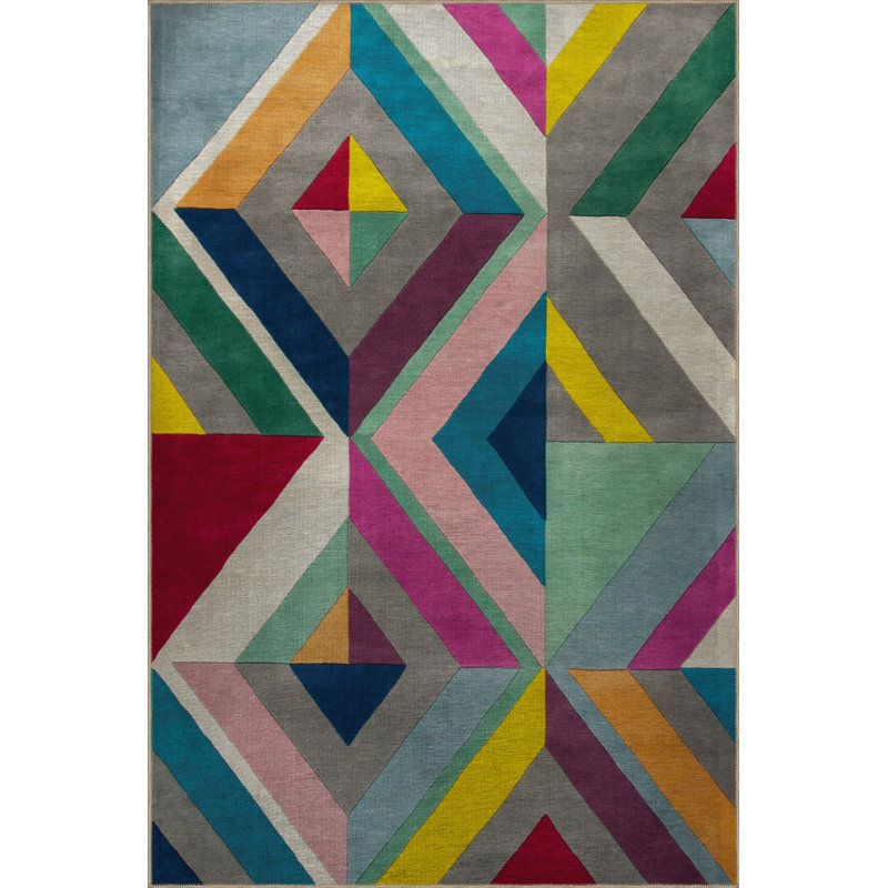 Tapis décoratif multicolore à motifs géométriques rectangulaires, Rectangle 4 pi 4 po x 6 pi 3 po