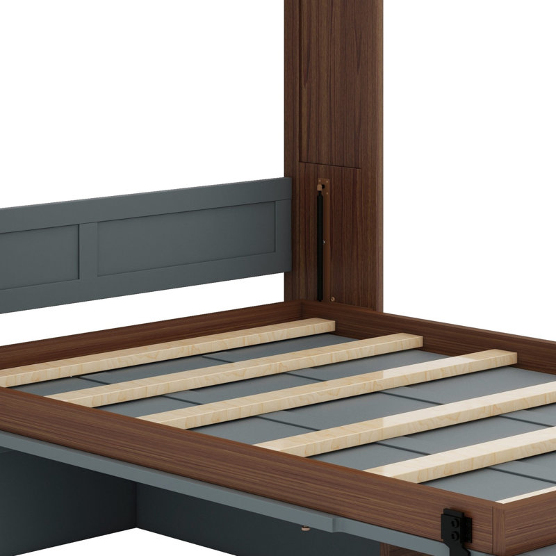 Lit escamotable avec bureau escamotable Murphy, Noyer / gris