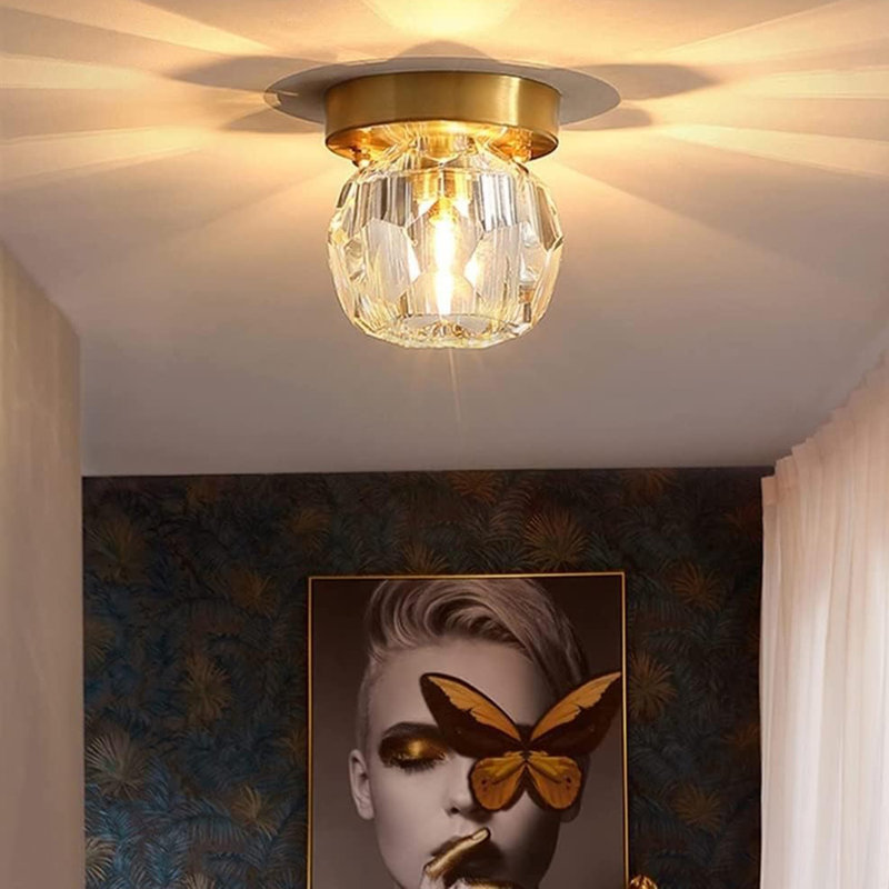 Munshi 1-Light 4.7" Crystal Flush Mount Ceiling Light, Brass