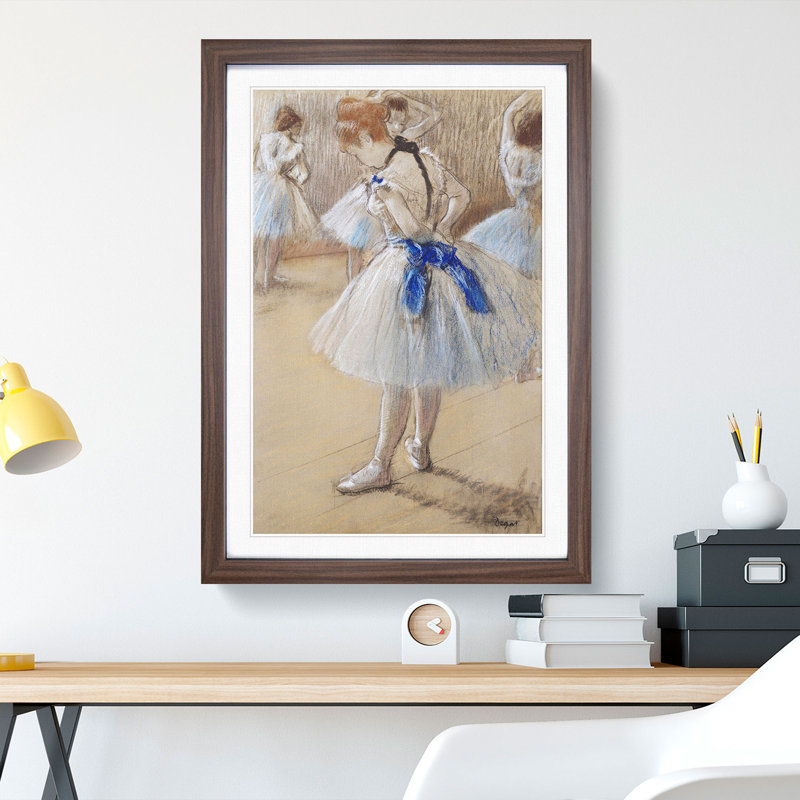 Ballet Ballerina Dancer by Edgar Degas - Picture Frame Painting on MDF, 65cm H x 48cm W x 2cm D, Walnut Framed