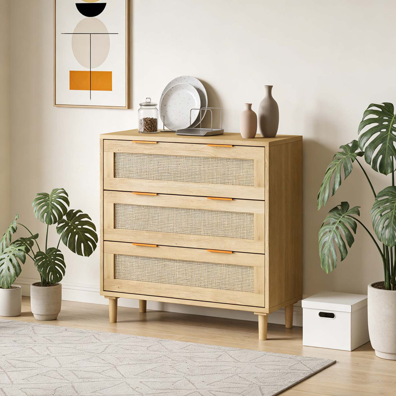 Armoire de rangement en rotin à 3 tiroirs, parfaite pour un décor organisé et élégant