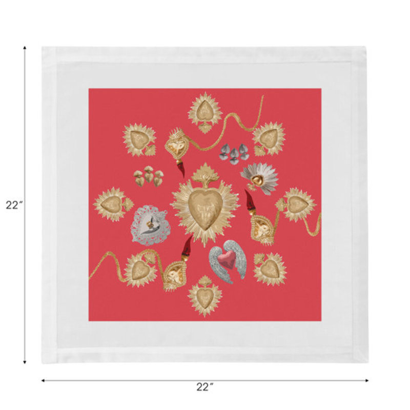 Ex Vote Sacred Hearts Cotton Sateen Dinner Napkins, Crimson