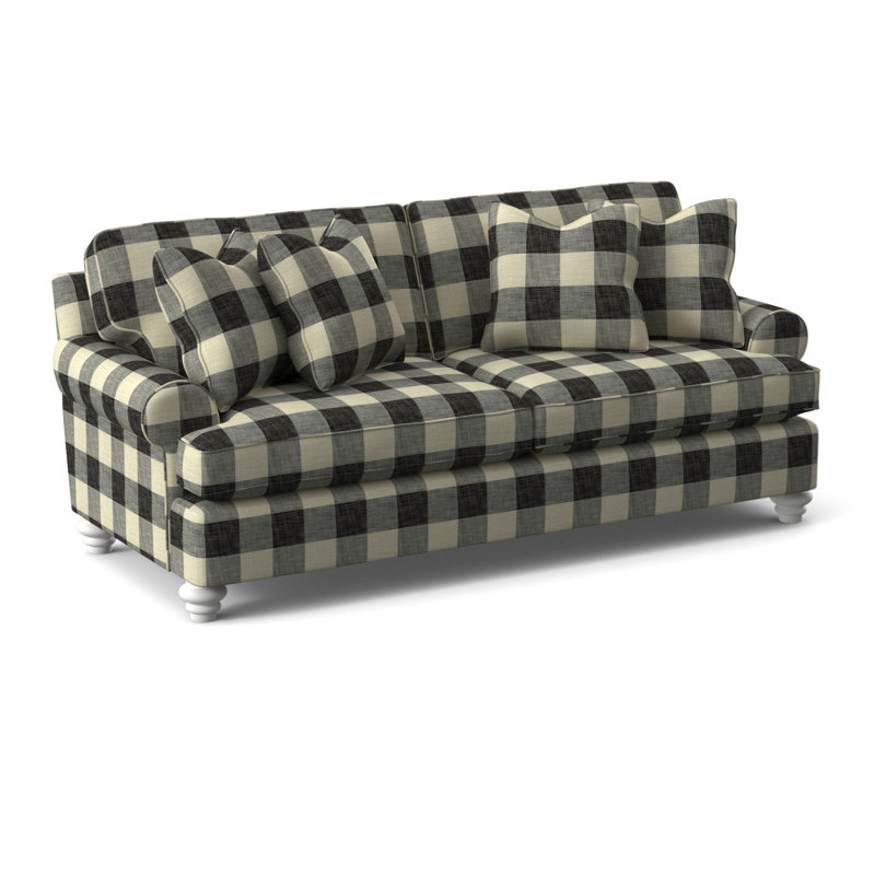 Lowell Upholstered 86'' Sofa, Frost White Finish, Black Buffalo Check; 0120-81