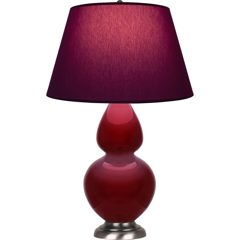 Lampe de table double gourde en céramique, Sangria glacé / argent antique, Prune / lavande, Argent argent