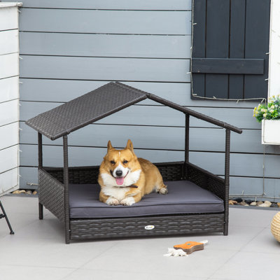 Niche pour chien en rotin avec coussin imperméable Pawhut Wicker