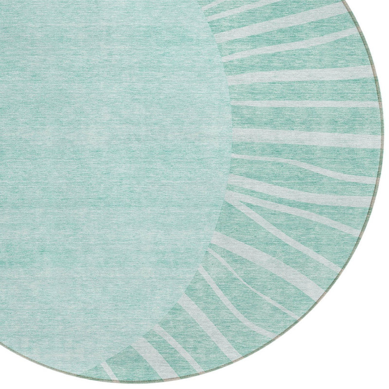 Tapis extérieur rond lavable abstrait bleu sarcelle 8 pi bleu turquoise et vert menthe