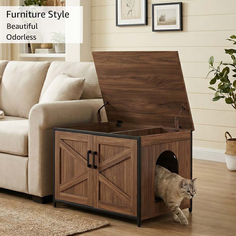 Azi Litter Box Enclosure, Walnut, 21" H x 30.2" W x 21.2" D