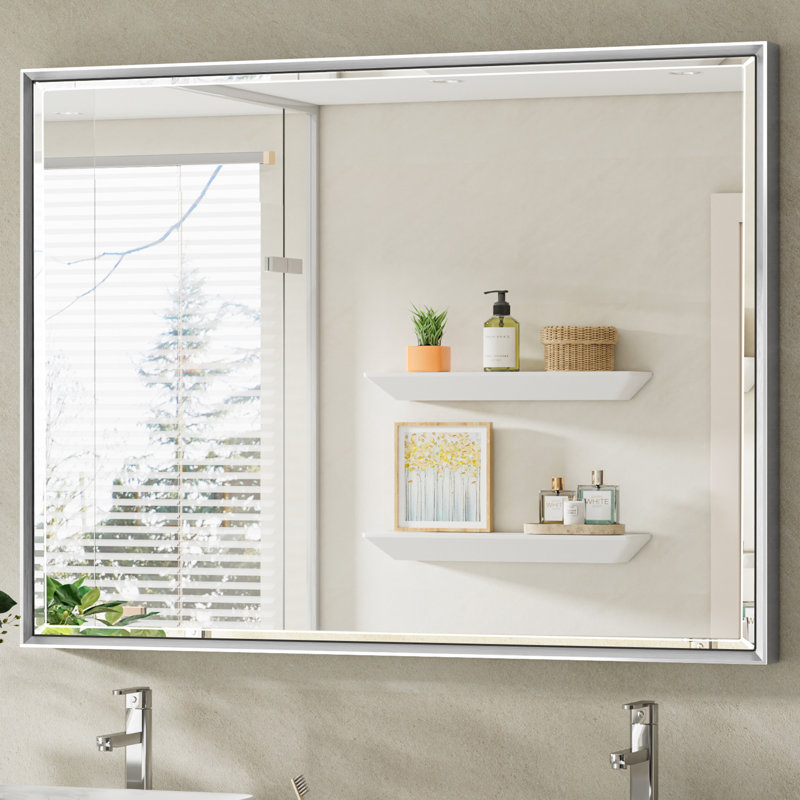 Miroir de salle de bain mural Lohoski, Argent, 30 po x 40 po