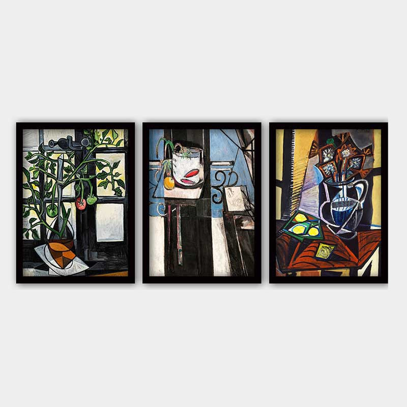 Ensemble de 3 peintures élégantes encadrées décoratives, 13,8 x 17,7 pouces chacune | 100% bois avec cadre 100% polystyrène (épaisseur: 0,8 pouce) | Impression numérique UV, parfaite pour le salon et la décoration intérieure
