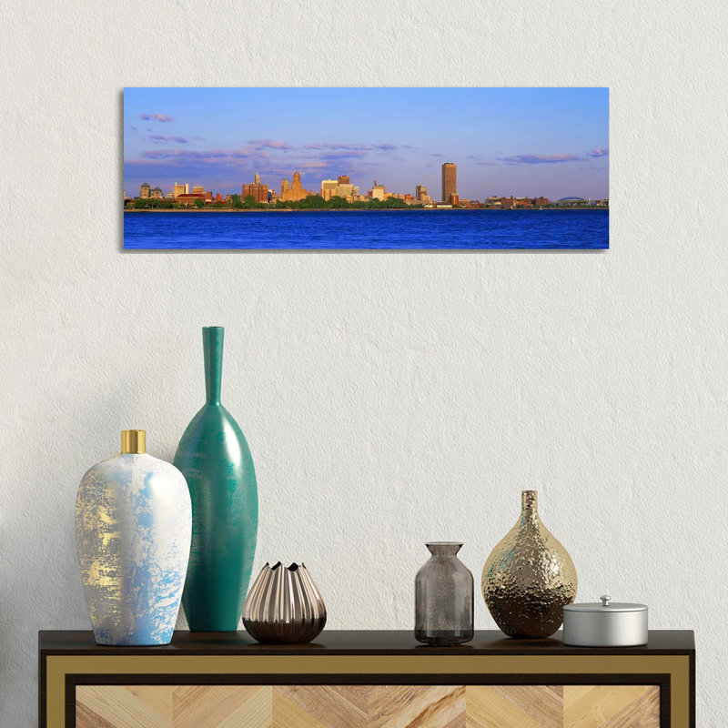 Buildings At The Waterfront, Buffalo, Niagara River, Erie County, New York State, USA #2 - Wrapped Canvas Panoramic Print