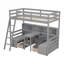 Cadre de lit mezzanine simple aux lignes épurées avec rangement intégré en pin massif gris avec bureau et tiroirs-129232073