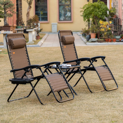 Ensemble de chaise Zero Gravity avec table d'appoint, chaise inclinable pliante avec porte-gobelets et coussins