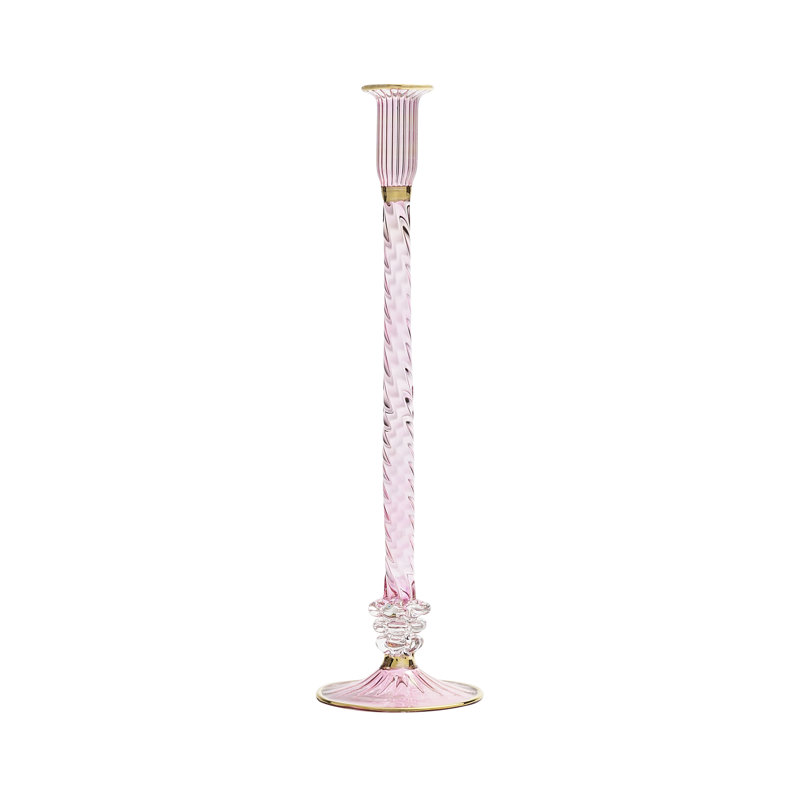 F2023 14'' H Glass Tabletop Candlestick, Pink
