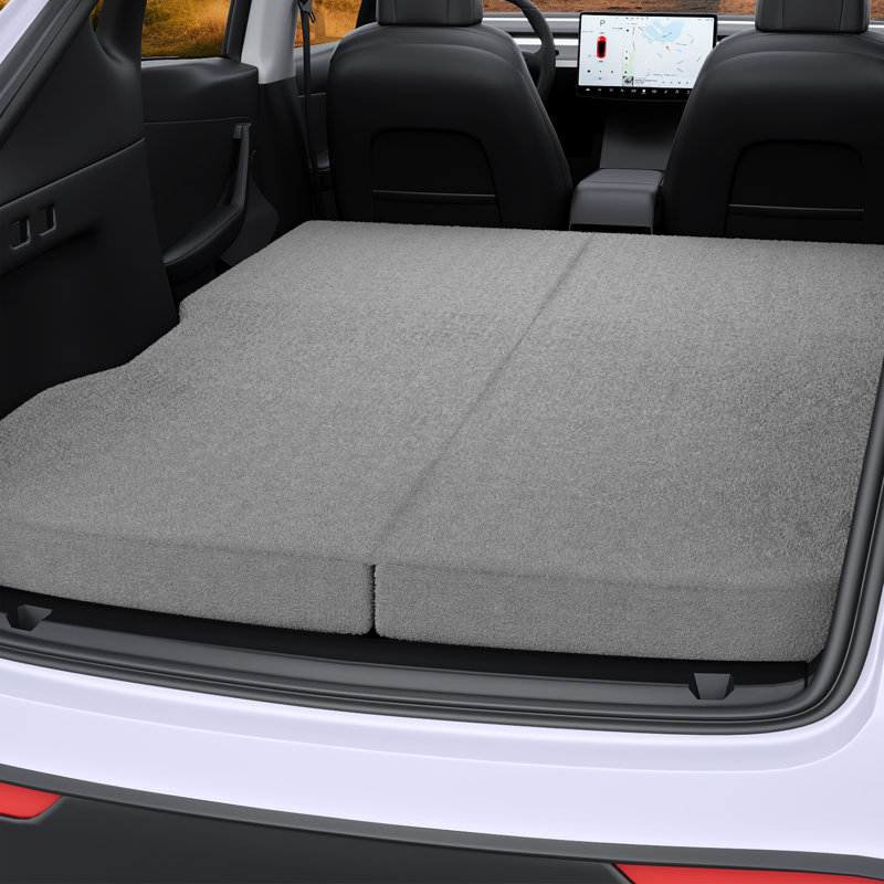  Matelas de camping 4 po en mousse à mémoire de forme pour Tesla Model 3, 74 po x 43 po, matelas de voiture pliable avec housse lavable moelleuse, certifié CertiPUR-US, gris