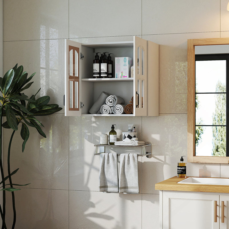 Armoire murale, armoire murale avec porte vitrée, armoire flottante avec tablettes réglables pour la cuisine, la salle de bain et le salon