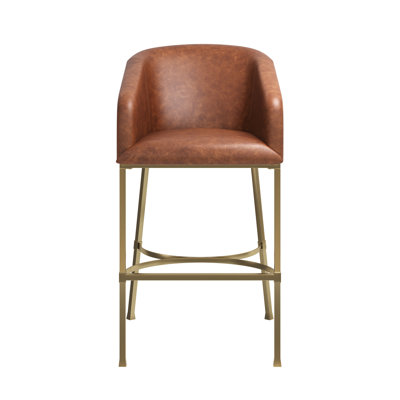 Hampton 31in. Modern Bar Stool , Tobacco Brown Faux Leather with Gold Steel Frame