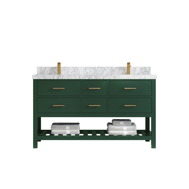 Ensemble de meuble-lavabo double l 60 po Parker, Marbre de Carrare