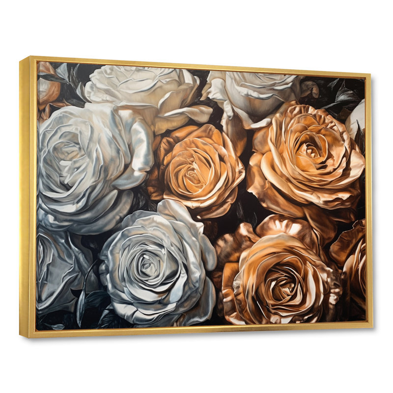 " Gold Roses In Bloom ", 34" H x 44" W x 1.5" D, Gold Floater Framed