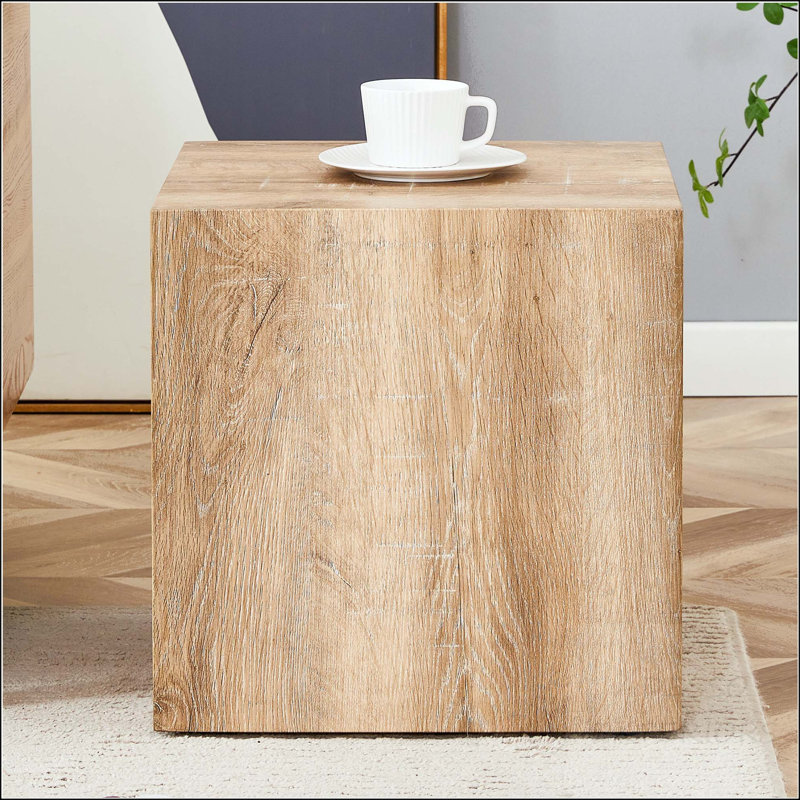 Table basse carrée en panneau de fibres à densité moyenne avec texture de bois naturel, aucun assemblage requis