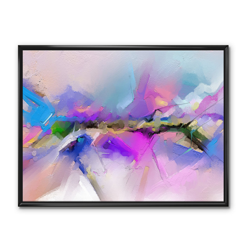 Rivière noire sur un paysage mauve et bleu - reproduction d'art sur toile, H 24 po x l 32 po x P 1 po, Toile avec cadre noir