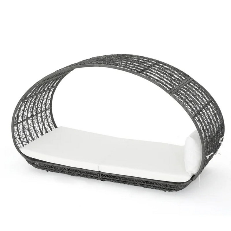 Outdoor Canopy Daybed, Gray Faux Rattan Frame With Off White Cushions