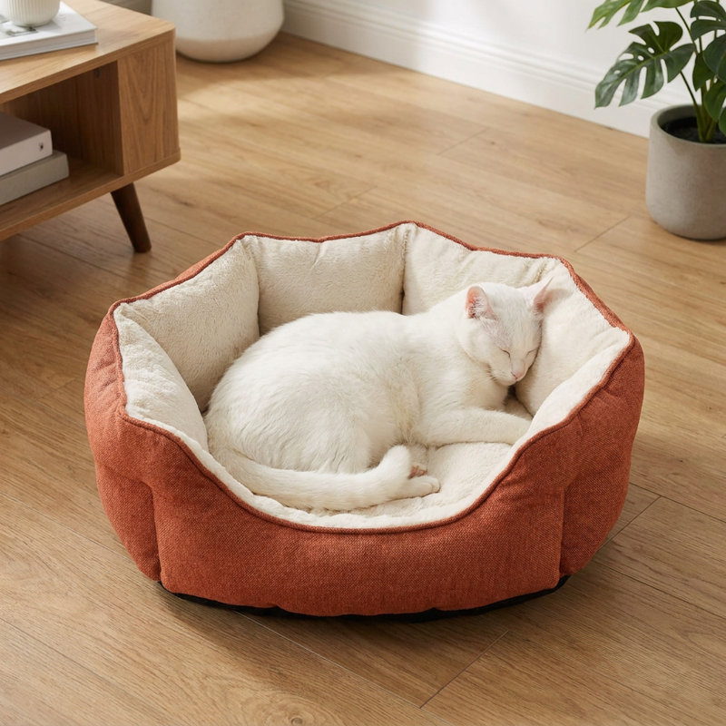 Pet Bed, 19.69" D x 23.62" W, Orange; Cream
