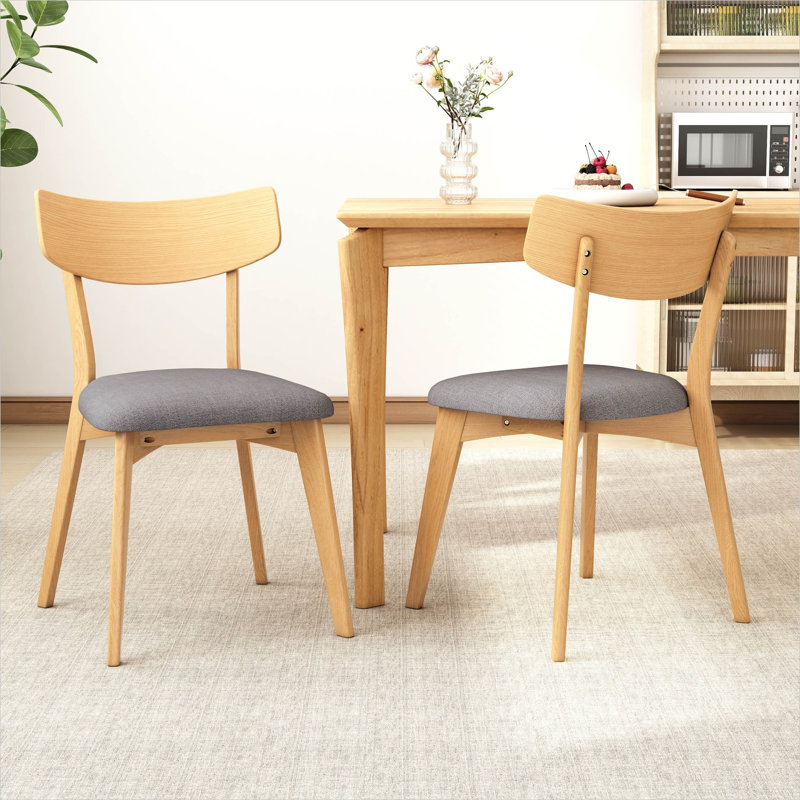 Ensemble de 2 chaises d'appoint rembourrées, cadre Mid-Century moderne, structure en bois d'hévéa massif, siège en tissu, gris neutre, pieds en bois naturel, 20,25 po x 20,25 po x 31,5 po