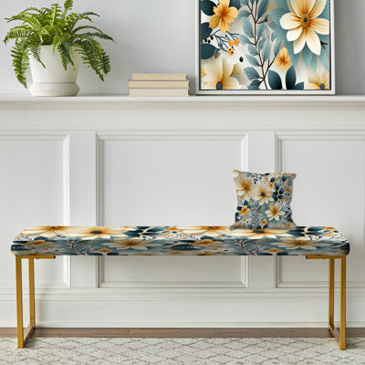 Banc floral rembourré or
