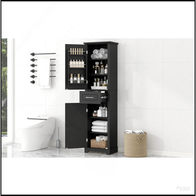 Tall Bathroom Storage Cabinet, Freestanding Storage Cabinet With Two Doors And Adjustable Shelves, Door Shelve Design, MDF Board With Painted Finish, Black
