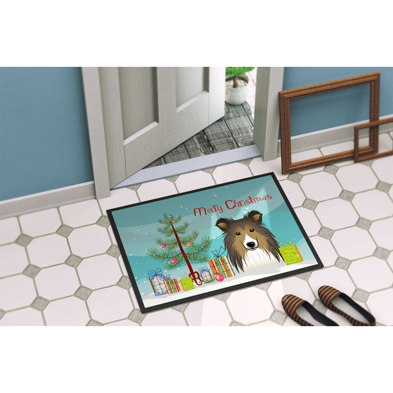Tapis d'entrée antidérapant pour arbre de Noël et Sheltie, Rectangle 1 pi 6 po x 2 pi 3 po