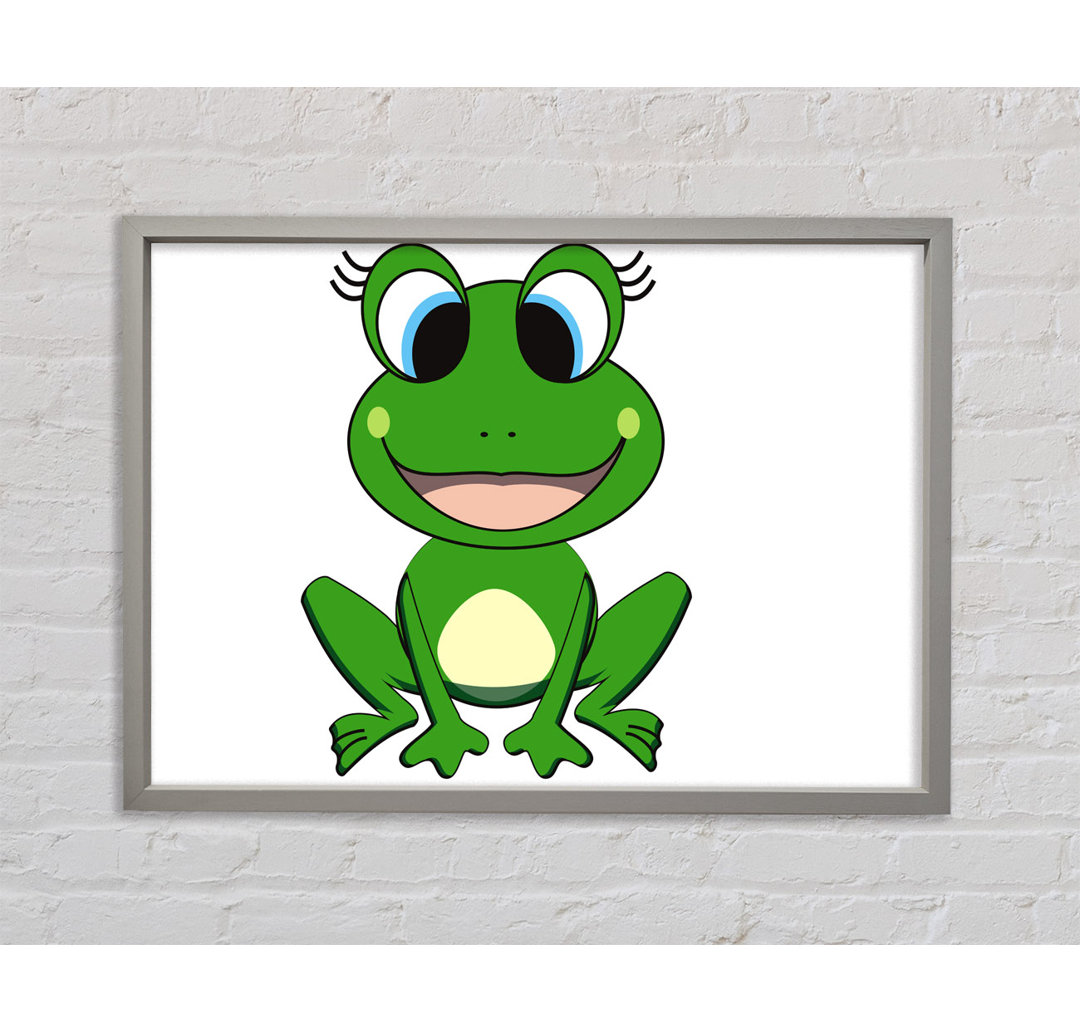 Gerahmtes Wandbild Happy Frog Ready To Leap in Hellblau