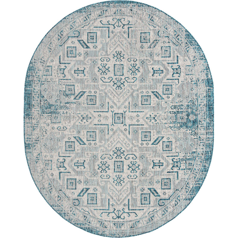 Outdoor Chand Area Rug Blue Color, Oval 7'10" x 10'