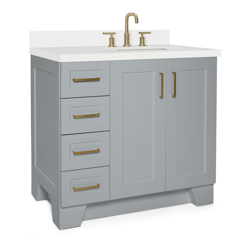 37 IN.  Single Bathroom Vanity, Gray, Rectangular, Right