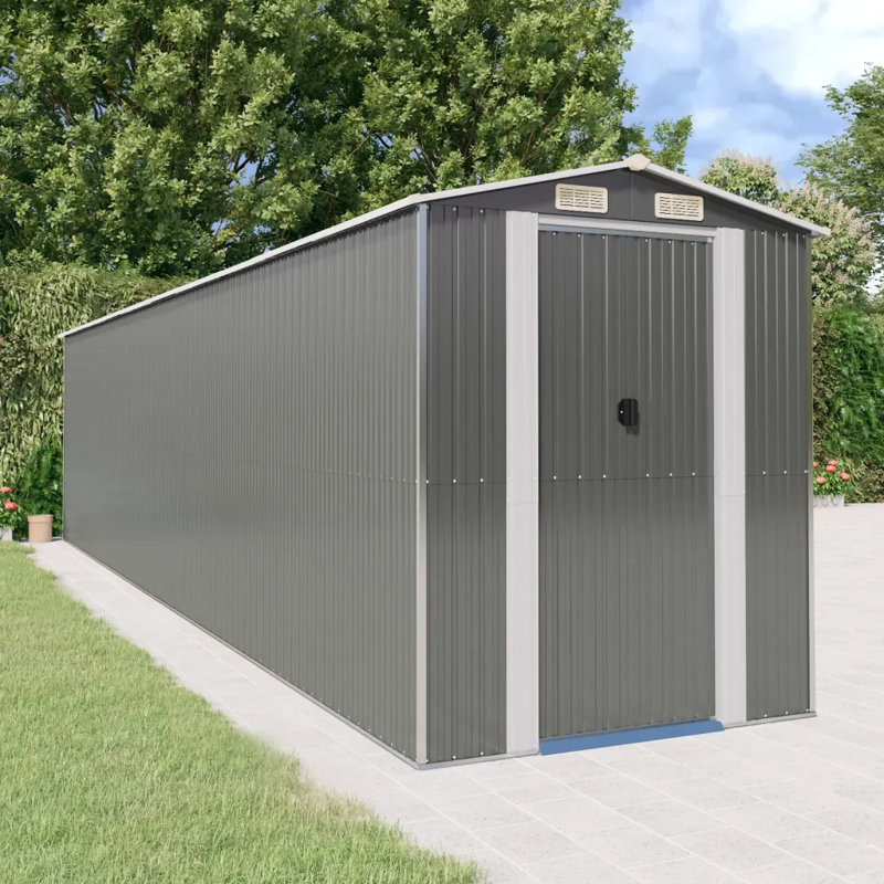 6.3 ft. W x 28.05 ft. D Steel Traditional Storage Shed, Gray, 75.6" W x 336.6" D x 87.8" H