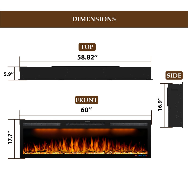 Schonbrunn Recessed Wall Mounted Electric Fireplace, Wide Screen & Ultra-Thin Frame, 17.7" H x 60" W x 5.5" D
