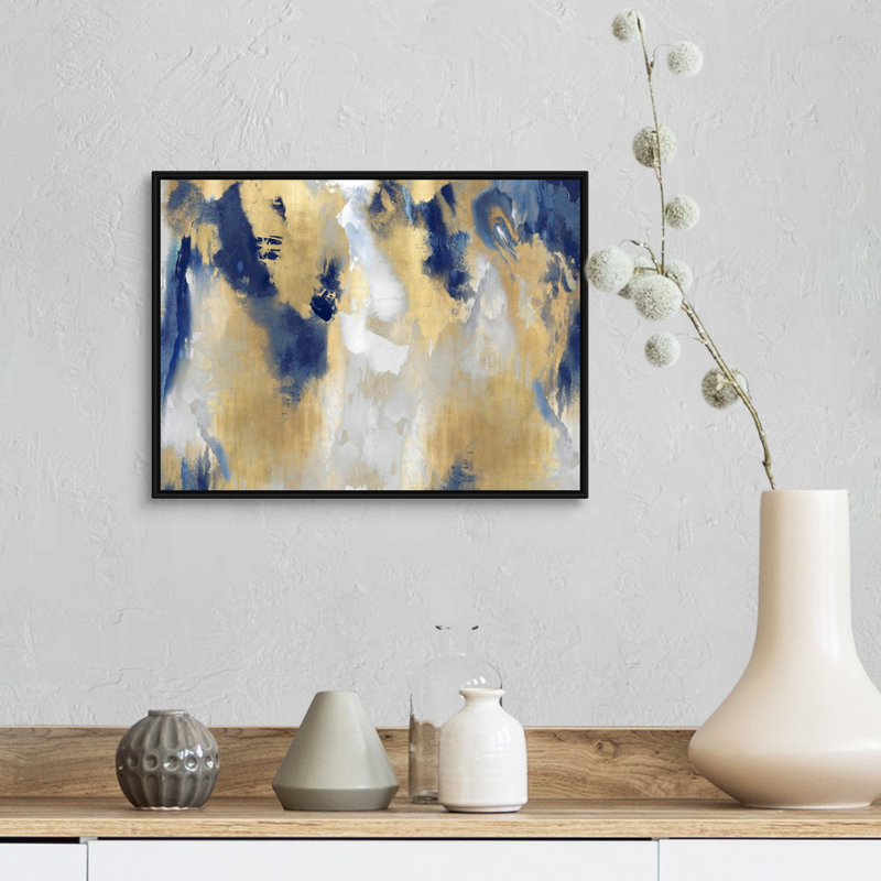 Reproduction d’art sur toile abstraite « taches d’or » par David Moore, H 14 po x l 18 po x P 1,75 po, Cadre noir